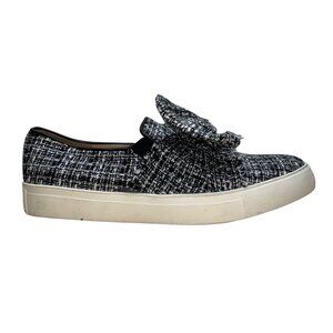 Karl Lagerfeld Paris Womens Black & White Tweed Slip-On Sneakers Size 8.5M